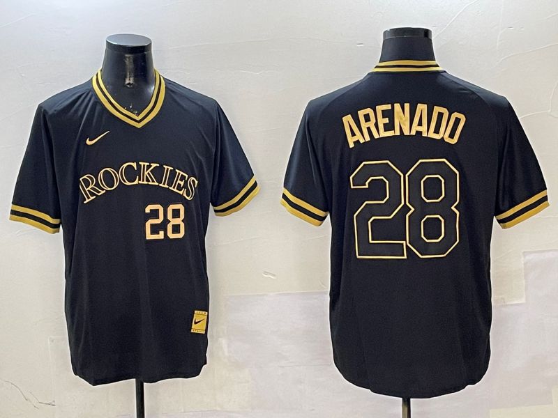 Men Colorado Rockies #28 Arenado Black Gold Game 2025 Nike MLB Jersey style 5